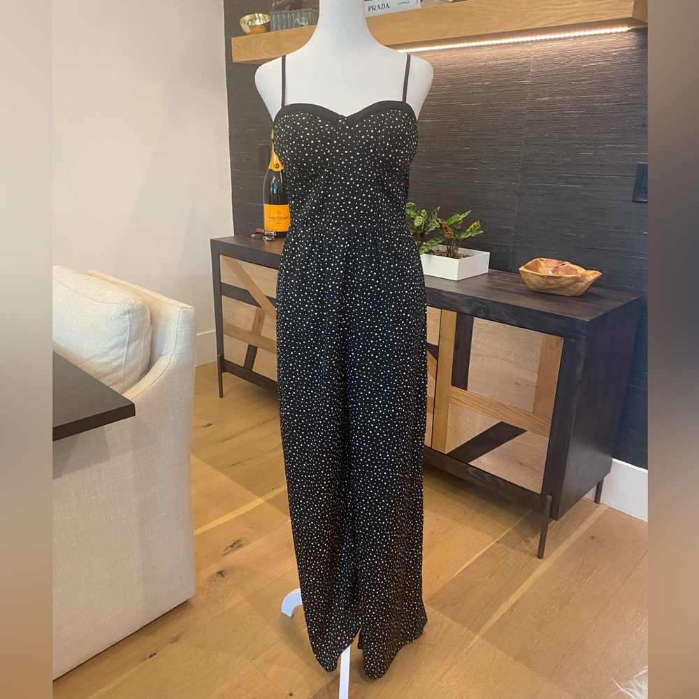Band of Gypsies Black/White dot print wide leg jumpsuit w/fitted bodice - Size L